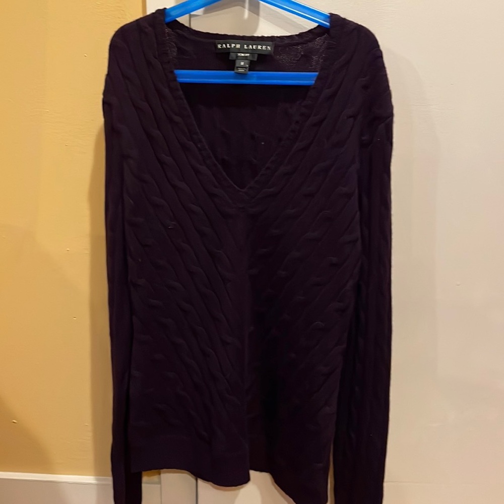Ralph Lauren Slim fit, cable, dark purple cashmere Vneck length 26, chest 36